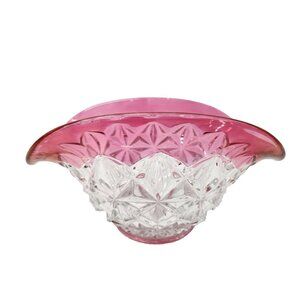 Vintage Tiffin Fanciscan Glass Flashed Oval Bowl Clear Ruby Red Diamond Point